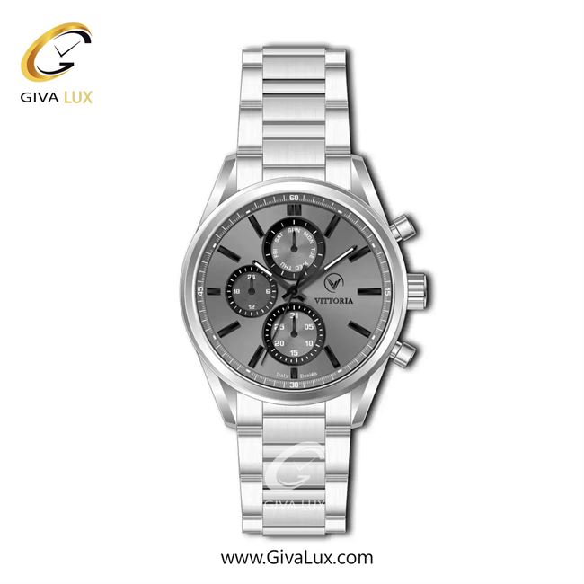 ساعت مچی اورجینال مردانه ویتوریا | Vittoria سه موتوره فول تایم نقره ای | نقره ای| دودی|تیتانیوم| کد رفرنس VT3471