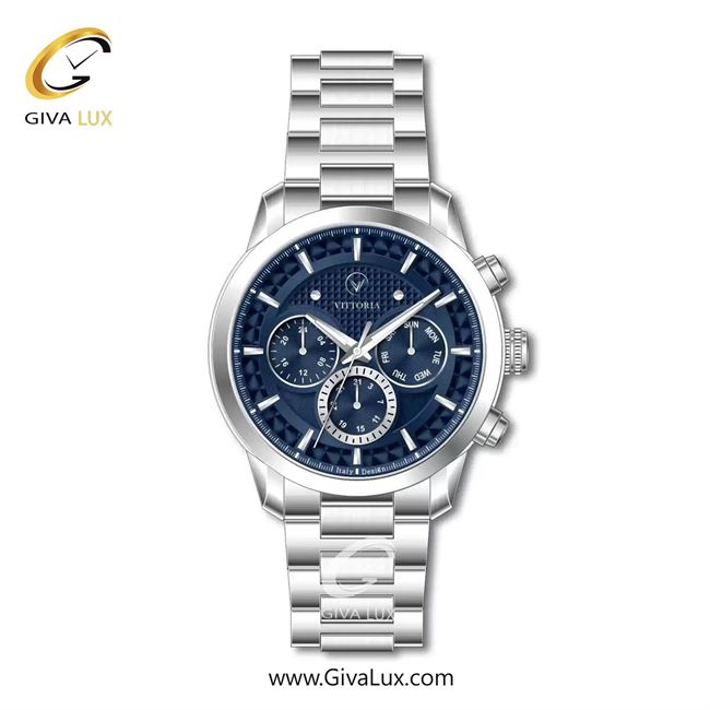 ساعت مچی اورجینال مردانه ویتوریا | Vittoria سه موتوره فول تایم نقره ای | نقره ای| سرمه ای| کد رفرنس VT3472