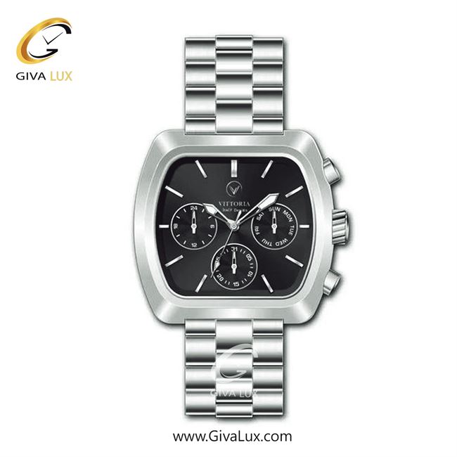 ساعت مچی اورجینال مردانه ویتوریا | Vittoria سه موتوره فول تایم نقره ای | نقره ای| مشکی| کد رفرنس VT3473