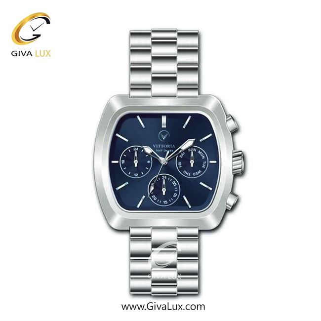 ساعت مچی اورجینال مردانه ویتوریا | Vittoria سه موتوره فول تایم نقره ای | نقره ای| سرمه ای| کد رفرنس VT3473