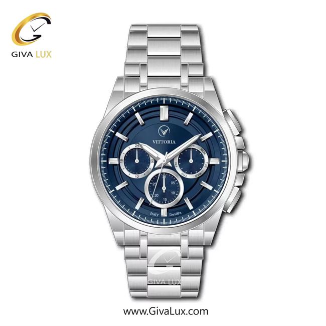 ساعت مچی اورجینال مردانه ویتوریا | Vittoria سه موتوره فول تایم نقره ای | نقره ای| سرمه ای| کد رفرنس VT3475