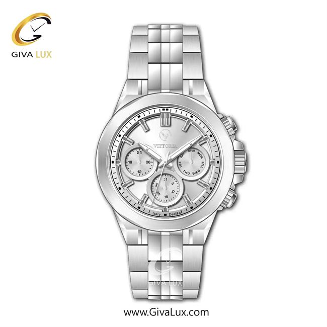 ساعت مچی اورجینال مردانه ویتوریا | Vittoria سه موتوره فول تایم نقره ای | نقره ای| نقره ای| کد رفرنس VT3476