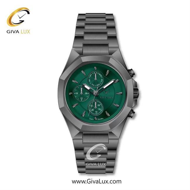 ساعت مچی اورجینال مردانه ویتوریا | Vittoria سه موتوره فول تایم تیتانیوم | تیتانیوم(زغالی)| سبز یشمی تیره| کد رفرنس VT3478