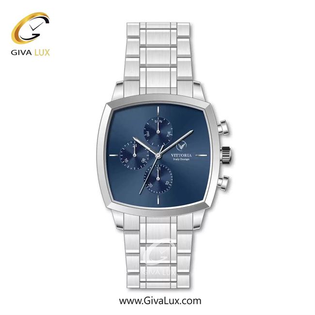 ساعت مچی اورجینال مردانه ویتوریا | Vittoria سه موتوره فول تایم نقره ای | نقره ای| سرمه ای| کد رفرنس VT3480