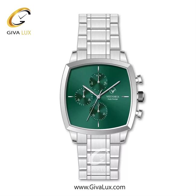 ساعت مچی اورجینال مردانه ویتوریا | Vittoria سه موتوره فول تایم نقره ای | نقره ای| سبز یشمی تیره| کد رفرنس VT3480