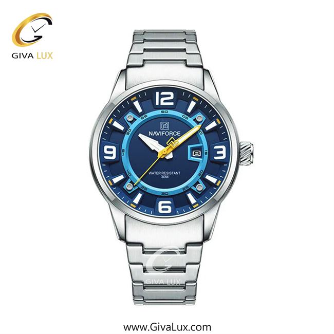 ساعت مچی اورجینال مردانه ناوی فورس|Naviforce|نوی فورس|نیوی فورس نقره ای | نقره ای| آبی کاربنی| کد رفرنس NF8044