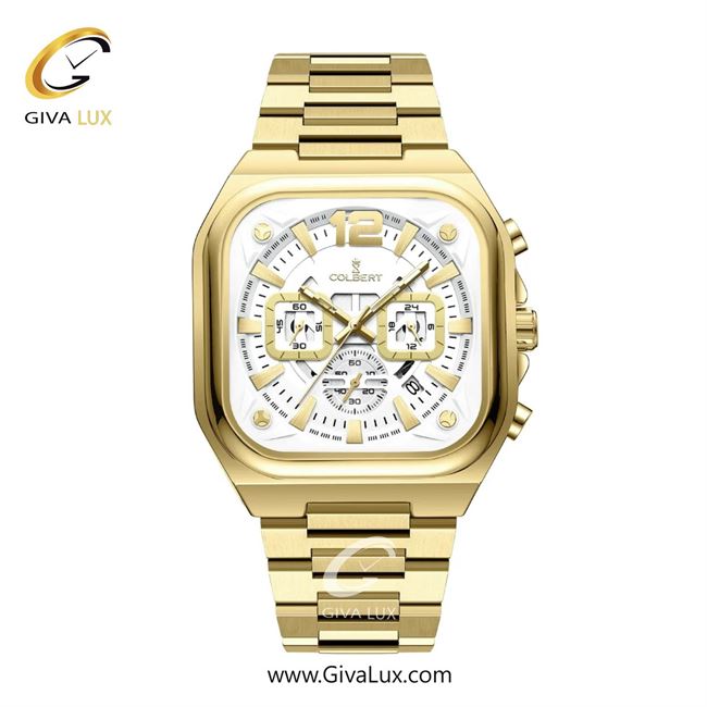 ساعت مچی اورجینال مردانه کلبرت COLBERT سه موتوره کرنوگراف طلایی | طلایی| سفید| کد رفرنس 0357M