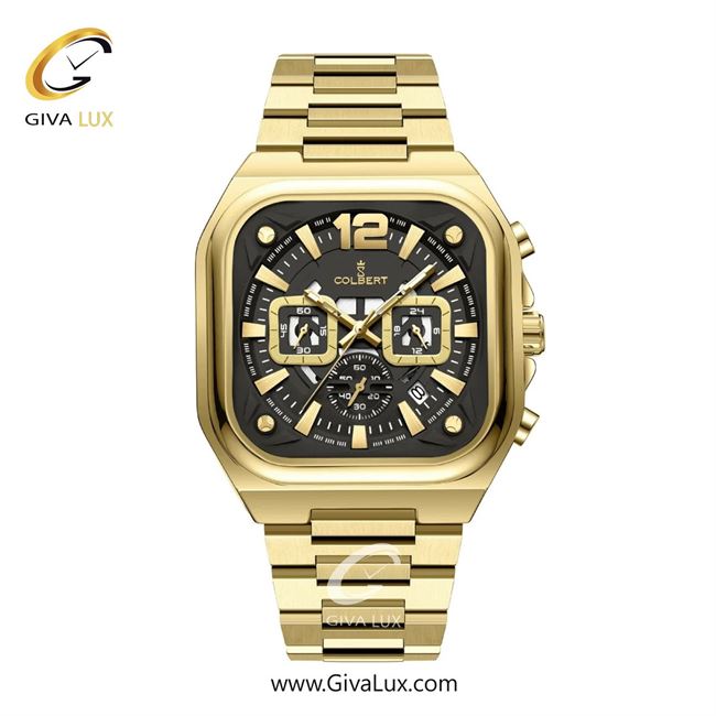ساعت مچی اورجینال مردانه کلبرت COLBERT سه موتوره کرنوگراف طلایی | طلایی| دودی|تیتانیوم| کد رفرنس 0357M