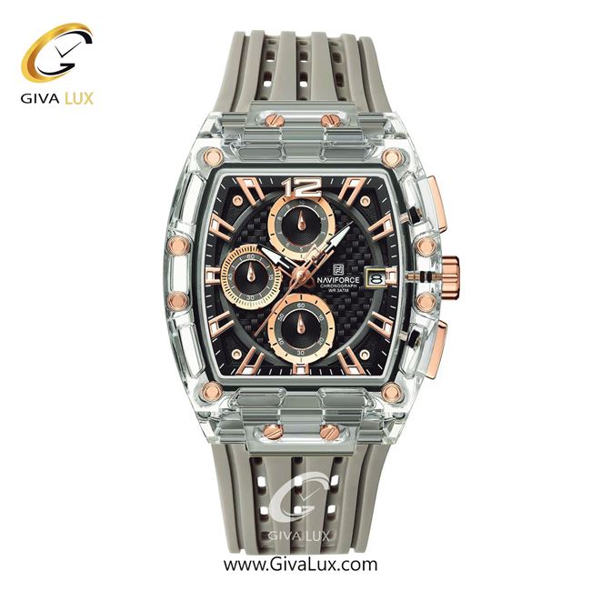 ساعت مچی اورجینال مردانه ناوی فورس|Naviforce|نوی فورس|نیوی فورس سه موتوره کرنوگراف نقره ای | طوسی| رزگلد-مشکی| کد رفرنس NF7105-S/RG/GY