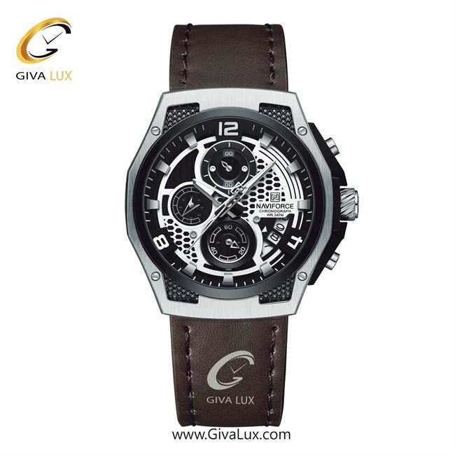 ساعت مچی اورجینال مردانه ناوی فورس|Naviforce|نوی فورس|نیوی فورس سه موتوره کرنوگراف نقره ای | قهوه ای| مشکی-نقره ای| کد رفرنس NF8051-S/W/D.BN