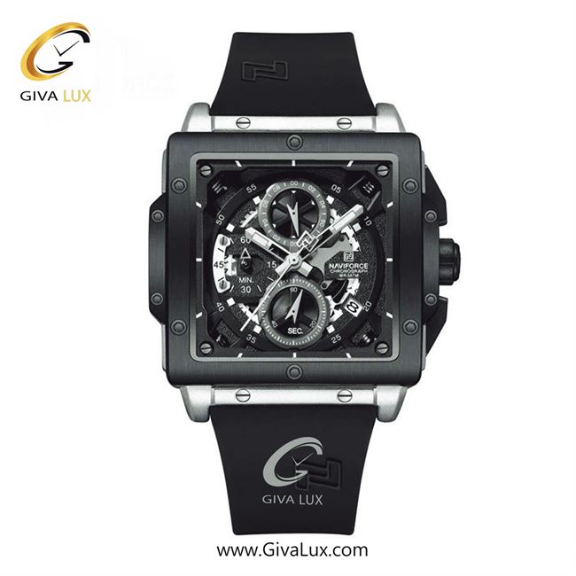 ساعت مچی اورجینال مردانه ناوی فورس|Naviforce|نوی فورس|نیوی فورس سه موتوره کرنوگراف مشکی-نقره ای | مشکی| مشکی| کد رفرنس NF8064 S/B/B