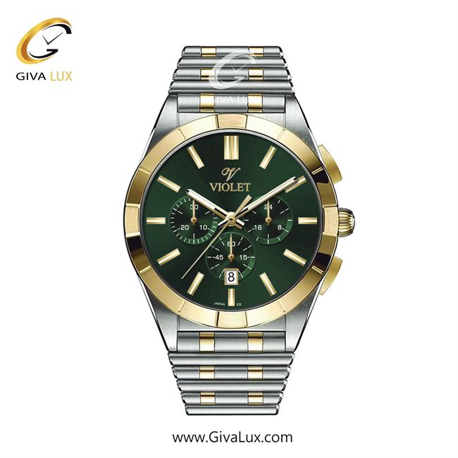 ساعت مچی اورجینال مردانه ویولت VIOLET سه موتوره کرنوگراف طلایی-نقره ای | طلایی-نقره ای| سبز| کد رفرنس 0613/2