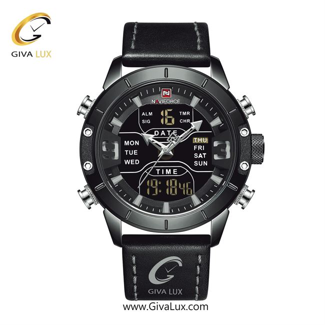 ساعت مچی اورجینال مردانه ناوی فورس|Naviforce|نوی فورس|نیوی فورس دو زمانه مشکی | مشکی| مشکی| کد رفرنس NF9153