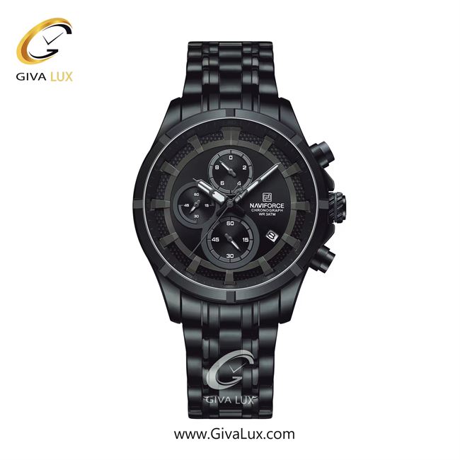ساعت مچی اورجینال مردانه ناوی فورس|Naviforce|نوی فورس|نیوی فورس سه موتوره کرنوگراف مشکی | مشکی| مشکی| کد رفرنس NF8046