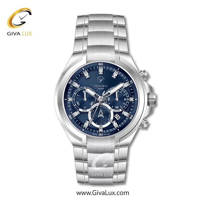 ساعت مچی اورجینال مردانه ویتوریا | Vittoria سه موتوره کرنوگراف نقره ای | نقره ای| سرمه ای| کد رفرنس VT4010