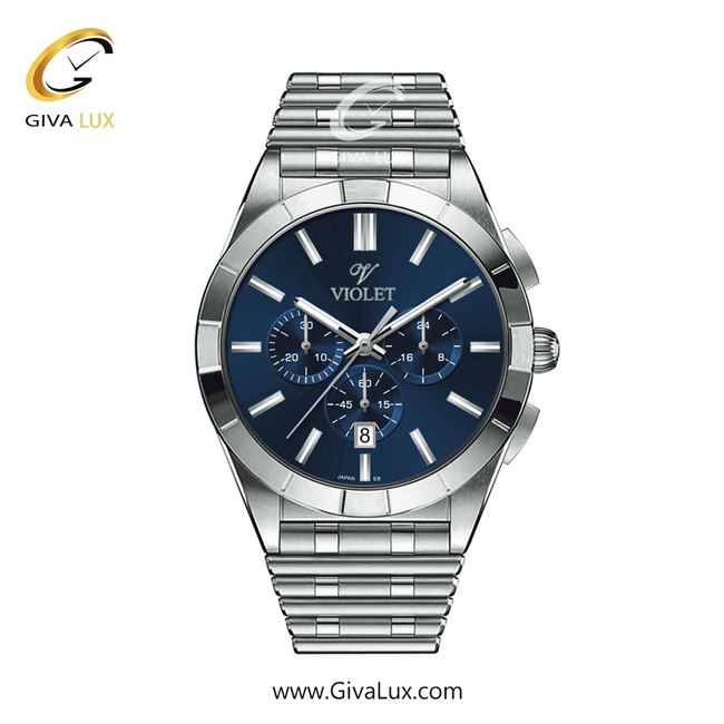 ساعت مچی اورجینال مردانه ویولت VIOLET سه موتوره کرنوگراف نقره ای | نقره ای| آبی| کد رفرنس 0613