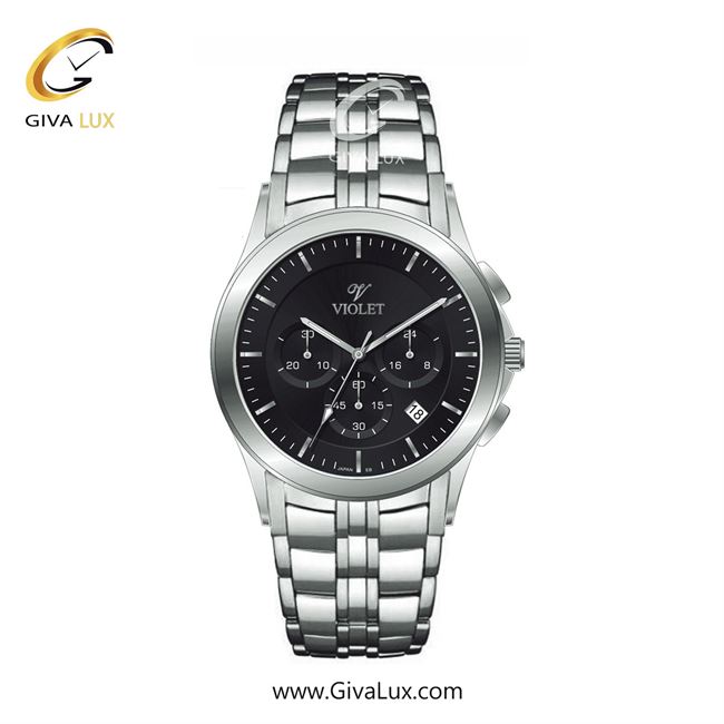 ساعت مچی اورجینال مردانه ویولت VIOLET سه موتوره کرنوگراف نقره ای | نقره ای| مشکی| کد رفرنس 0611