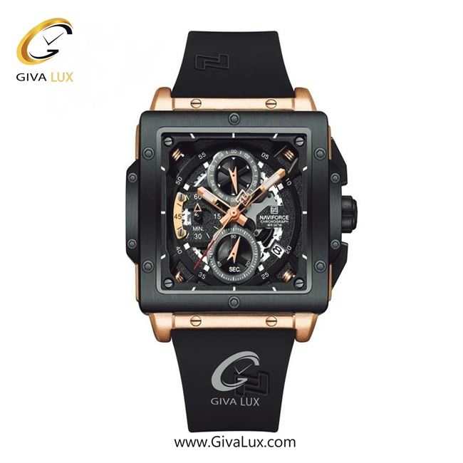 ساعت مچی اورجینال مردانه ناوی فورس|Naviforce|نوی فورس|نیوی فورس سه موتوره کرنوگراف رزگلد-مشکی | مشکی| مشکی| کد رفرنس NF8064 RG/B/B