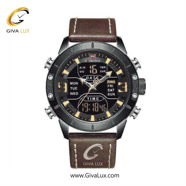 ساعت مچی اورجینال مردانه ناوی فورس|Naviforce|نوی فورس|نیوی فورس دو زمانه مشکی | قهوه ای| زرد-مشکی| کد رفرنس NF9153