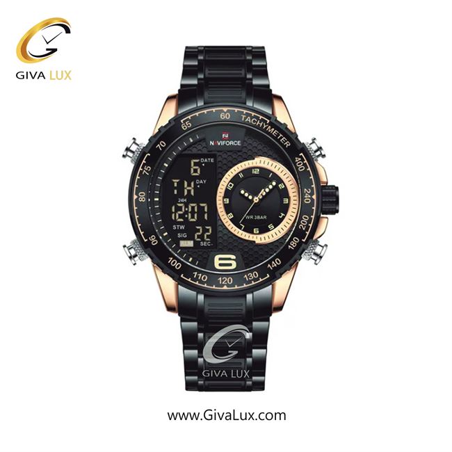 ساعت مچی اورجینال مردانه ناوی فورس|Naviforce|نوی فورس|نیوی فورس دو زمانه رزگلد-مشکی | مشکی| مشکی-رزگلد| کد رفرنس NF9199