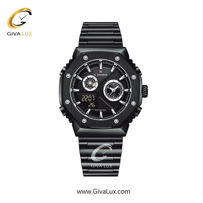 ساعت مچی اورجینال مردانه ناوی فورس|Naviforce|نوی فورس|نیوی فورس دو زمانه مشکی | مشکی| مشکی| کد رفرنس NF9216