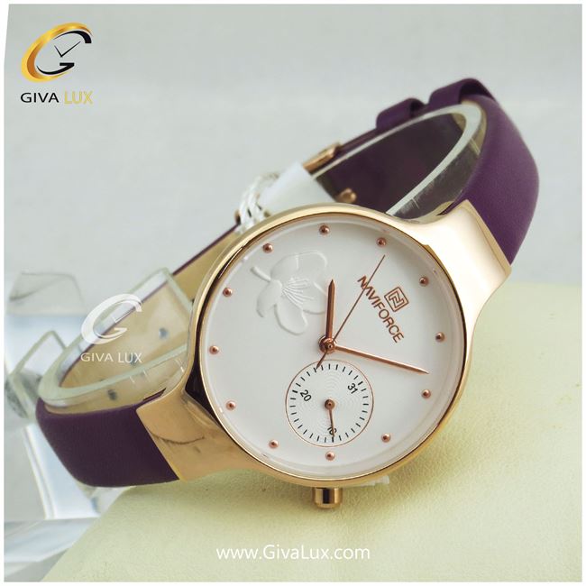 ساعت مچی اورجینال زنانه ناوی فورس|Naviforce|نوی فورس|نیوی فورس رزگلد | بنفش| سفید| کد رفرنس NF5001L