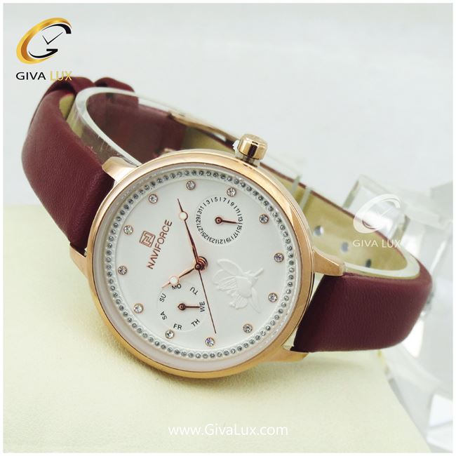 ساعت مچی اورجینال زنانه ناوی فورس|Naviforce|نوی فورس|نیوی فورس سه موتوره فول تایم رزگلد | قرمز| سفید| کد رفرنس NF5003L
