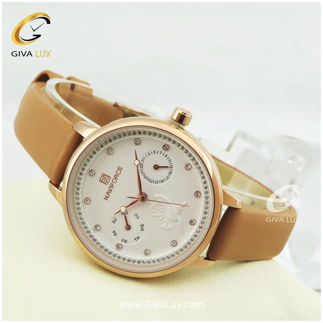 ساعت مچی اورجینال زنانه ناوی فورس|Naviforce|نوی فورس|نیوی فورس طلایی | شتری| سفید صدفی| کد رفرنس NF5003L