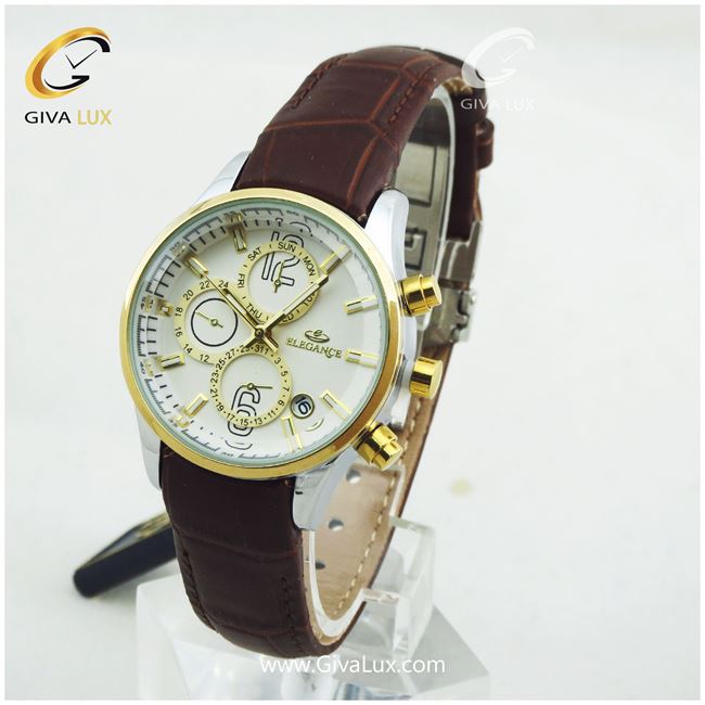 ساعت مچی زنانه بند چرمی قهوه ای الگانس