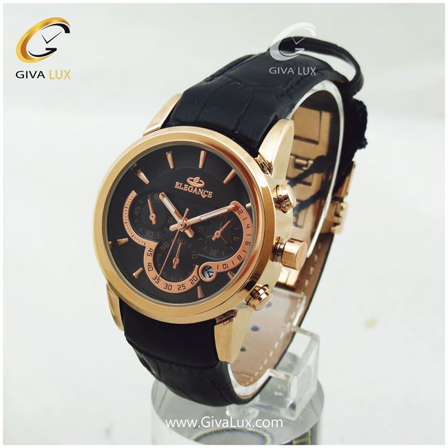 ساعت مچی زنانه بند چرمی مشکی الگانس