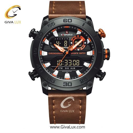 ساعت مچی اورجینال مردانه ناوی فورس|Naviforce|نوی فورس|نیوی فورس دو زمانه مشکی | قهوه ای| نارنجی| کد رفرنس NF9235 B/O/BN