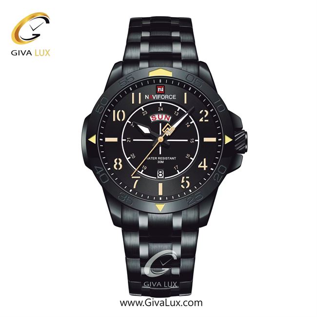 ساعت مچی اورجینال مردانه ناوی فورس|Naviforce|نوی فورس|نیوی فورس مشکی | مشکی| مشکی| کد رفرنس NF9204 B/Y/B