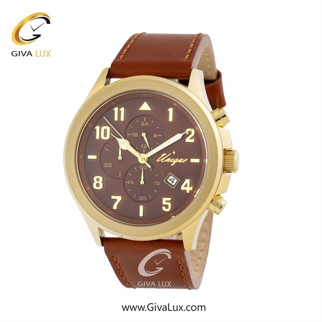 ساعت مچی اورجینال مردانه یونیک سه موتوره کرنوگراف طلایی | قهوه ای| قهوه ای| کد رفرنس S456