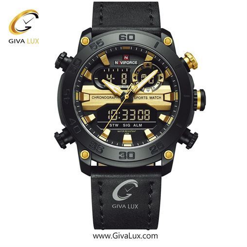 ساعت مچی اورجینال مردانه ناوی فورس|Naviforce|نوی فورس|نیوی فورس دو زمانه مشکی | مشکی| طلایی| کد رفرنس NF9235 B/G/B