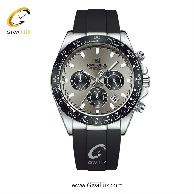 ساعت مچی اورجینال مردانه ناوی فورس|Naviforce|نوی فورس|نیوی فورس سه موتوره کرنوگراف نقره ای | مشکی| طوسی| کد رفرنس NF8054 S/GY/B