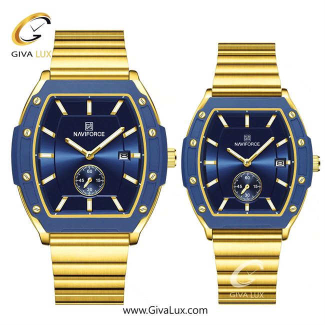 ساعت مچی اورجینال ست ناوی فورس|Naviforce|نوی فورس|نیوی فورس دو موتوره زیر ثانیه طلایی-سرمه ای | طلایی| سرمه ای| کد رفرنس NF8068 G/BE