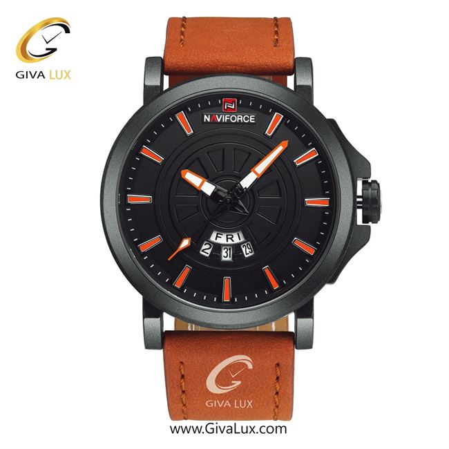 ساعت مچی مردانه بند چرمی نارنجی ناوی فورس (نیوی فورس) کد NF9125-B/O/L.BN 