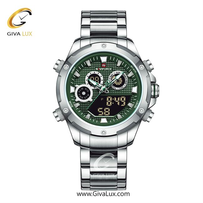 ساعت مچی اورجینال مردانه ناوی فورس|Naviforce|نوی فورس|نیوی فورس دو زمانه نقره ای | نقره ای| سبز| کد رفرنس NF9217