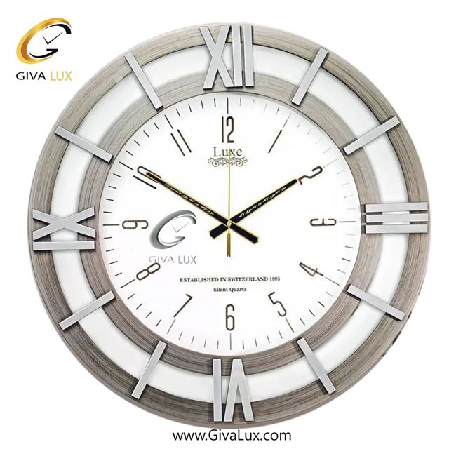 ساعت دیواری چوب لوکس عرض قاب 60 سانتیمتر  | طوسی | کد رفرنس 501