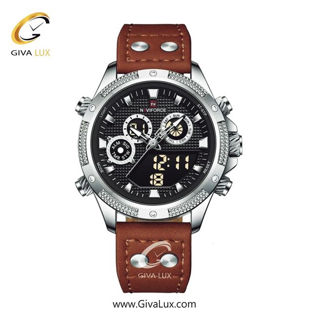 ساعت مچی اورجینال مردانه ناوی فورس|Naviforce|نوی فورس|نیوی فورس دو زمانه نقره ای | قهوه ای| مشکی| کد رفرنس NF9224