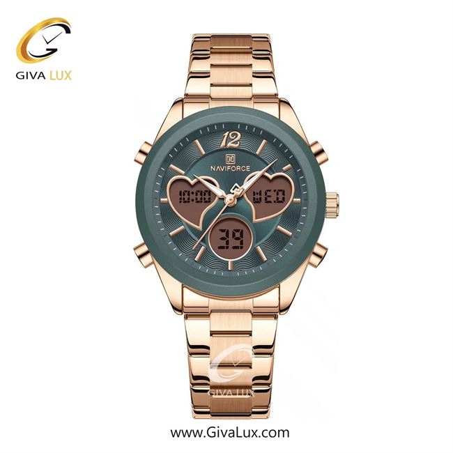 ساعت مچی اورجینال زنانه ناوی فورس|Naviforce|نوی فورس|نیوی فورس دو زمانه تیتانیوم | رزگلد| دودی|تیتانیوم| کد رفرنس NF5045S RG/I.GY/RG