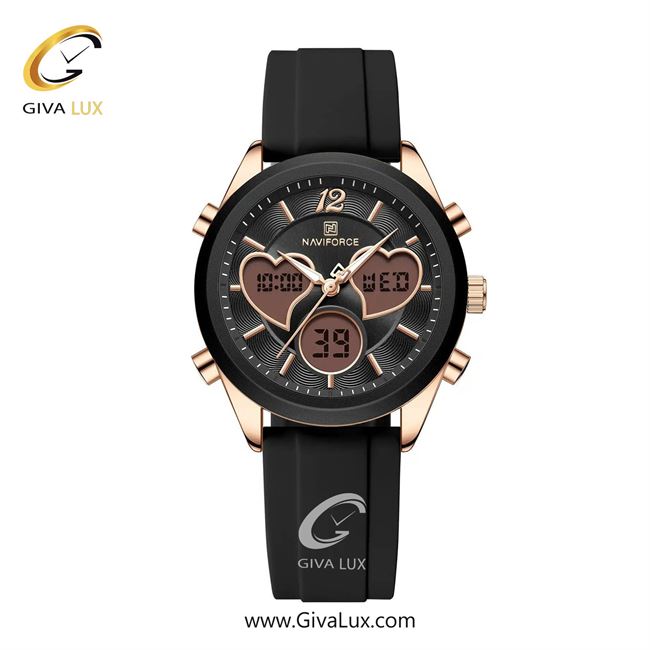 ساعت مچی اورجینال زنانه ناوی فورس|Naviforce|نوی فورس|نیوی فورس دو زمانه رزگلد-مشکی | مشکی| مشکی| کد رفرنس NF5045T RG/B/B