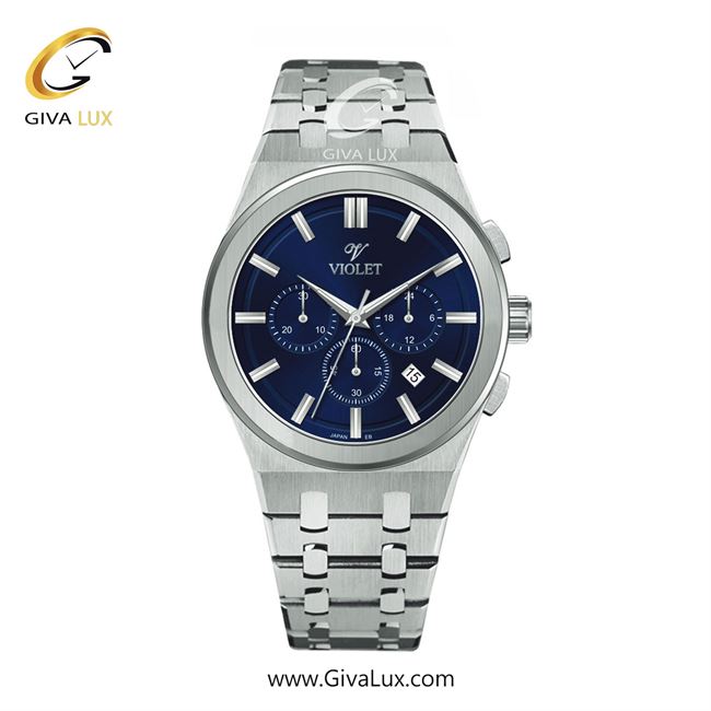 ساعت مچی اورجینال مردانه ویولت VIOLET سه موتوره کرنوگراف نقره ای | نقره ای| آبی| کد رفرنس 0602