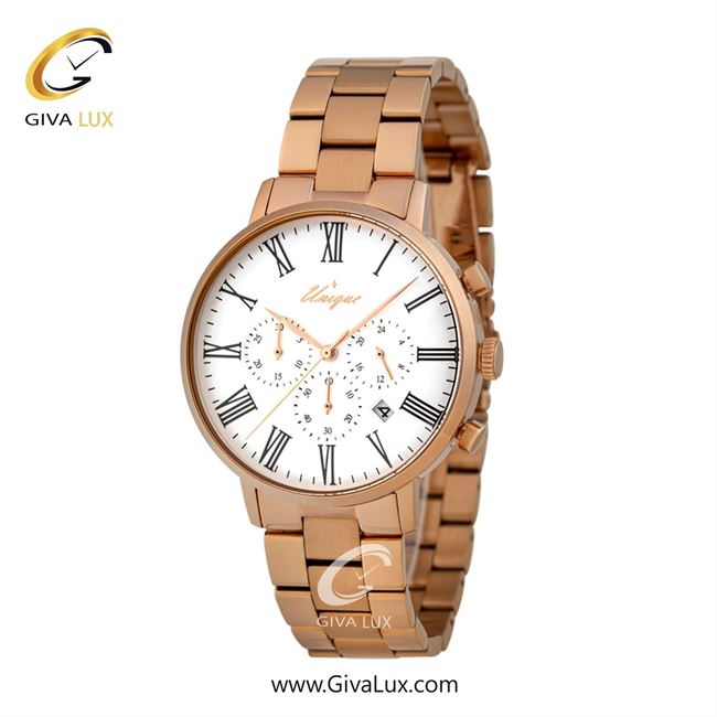 ساعت مچی اورجینال مردانه یونیک سه موتوره کرنوگراف رزگلد | رزگلد| سفید| کد رفرنس S515