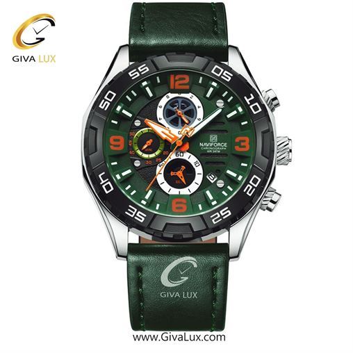 ساعت مچی اورجینال مردانه ناوی فورس|Naviforce|نوی فورس|نیوی فورس سه موتوره کرنوگراف نقره ای | سبز| سبز| کد رفرنس NF8043 S/BE/BE