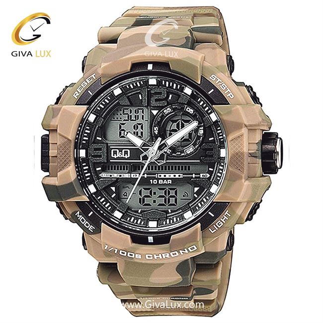 ساعت مچی اورجینال اسپرت کیو اند کیو Q&Q دو زمانه چریکی | قهوه ای| مشکی| کد رفرنس GW86J005Y