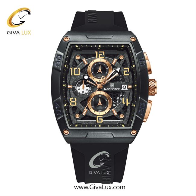 ساعت مچی اورجینال مردانه ناوی فورس|Naviforce|نوی فورس|نیوی فورس سه موتوره کرنوگراف مشکی | مشکی| مشکی| کد رفرنس NF8052-B/RG/B