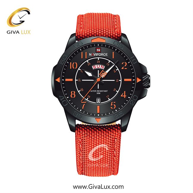ساعت مچی مردانه تک موتوره بند برزنتی نارنجی ناوی فورس (نیوی فورس) NF9204 B/B/O