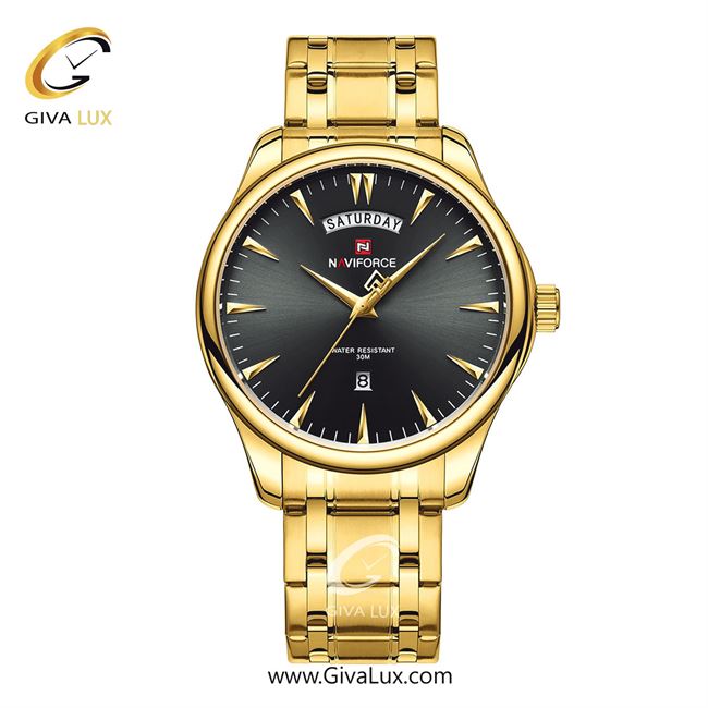 ساعت مچی اورجینال مردانه ناوی فورس|Naviforce|نوی فورس|نیوی فورس طلایی | طلایی| مشکی| کد رفرنس NF9213