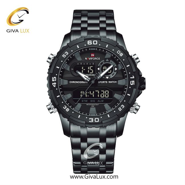 ساعت مچی اورجینال مردانه ناوی فورس|Naviforce|نوی فورس|نیوی فورس دو زمانه مشکی | مشکی| مشکی-طوسی| کد رفرنس NF9234-B/GY/B